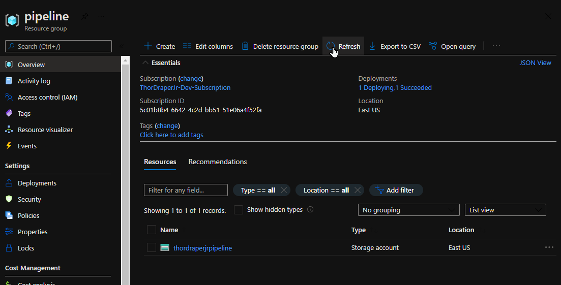 azure portal resource group deployment