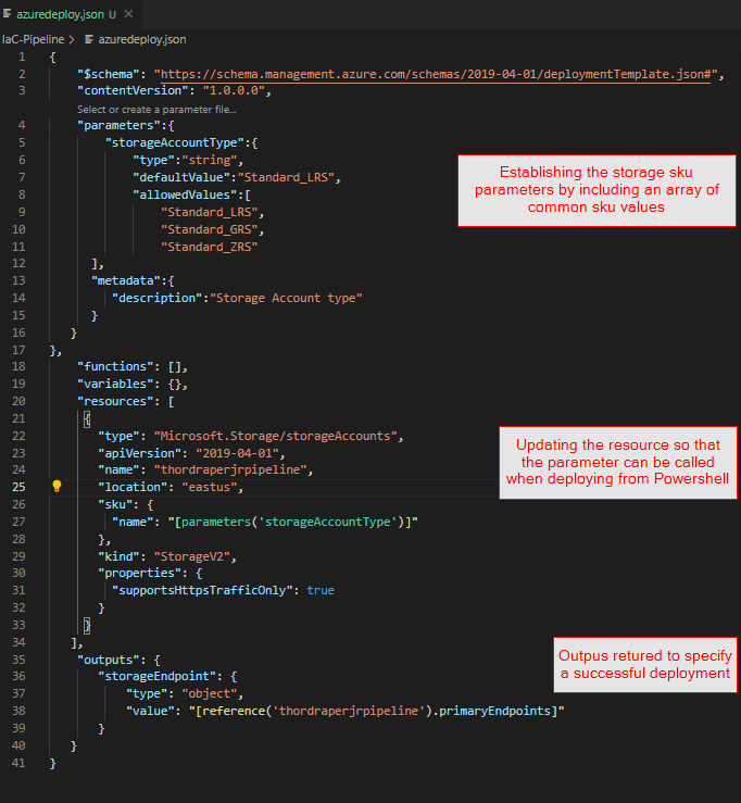 adding storage sku parameters