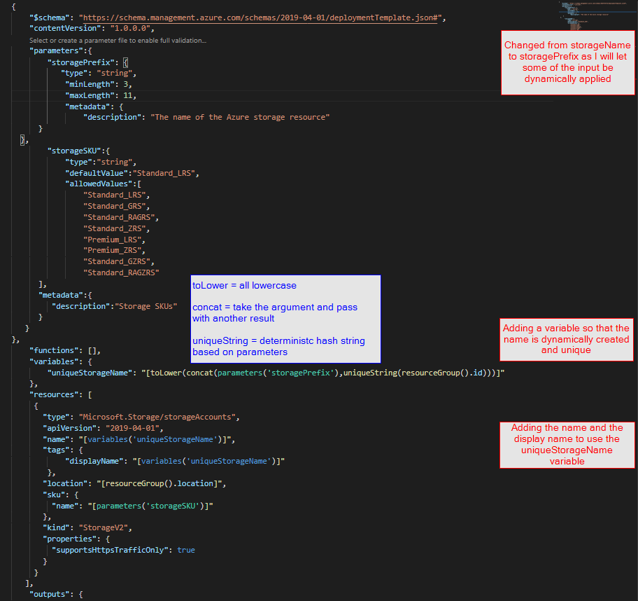 adding parameters azure deploy